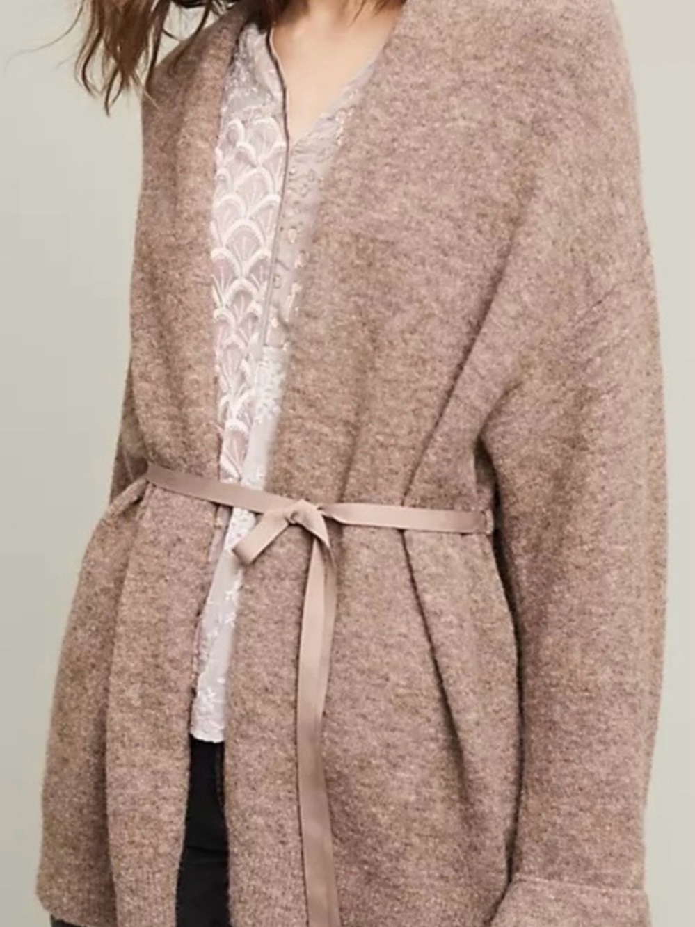 Anthropologie Moth cocoa brown Open Front Cardigan w/ attached grosgrain Belt